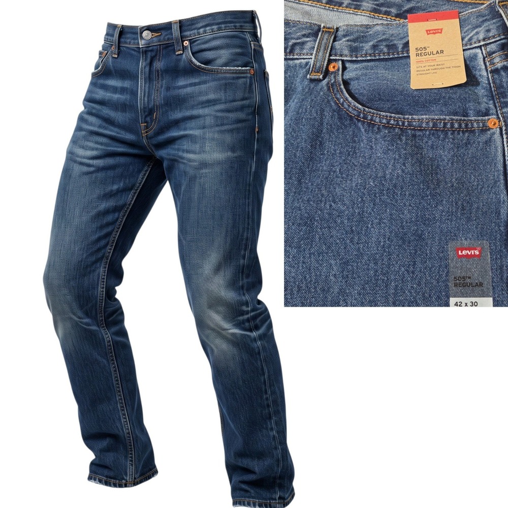 NEW Levi's 505 Regular Fit Jeans Mens 42x30 Blue Straight Leg Denim 00505-1563